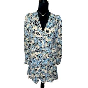 Veronica Beard Riggins Blue Floral 100% Silk Dress- size 8
